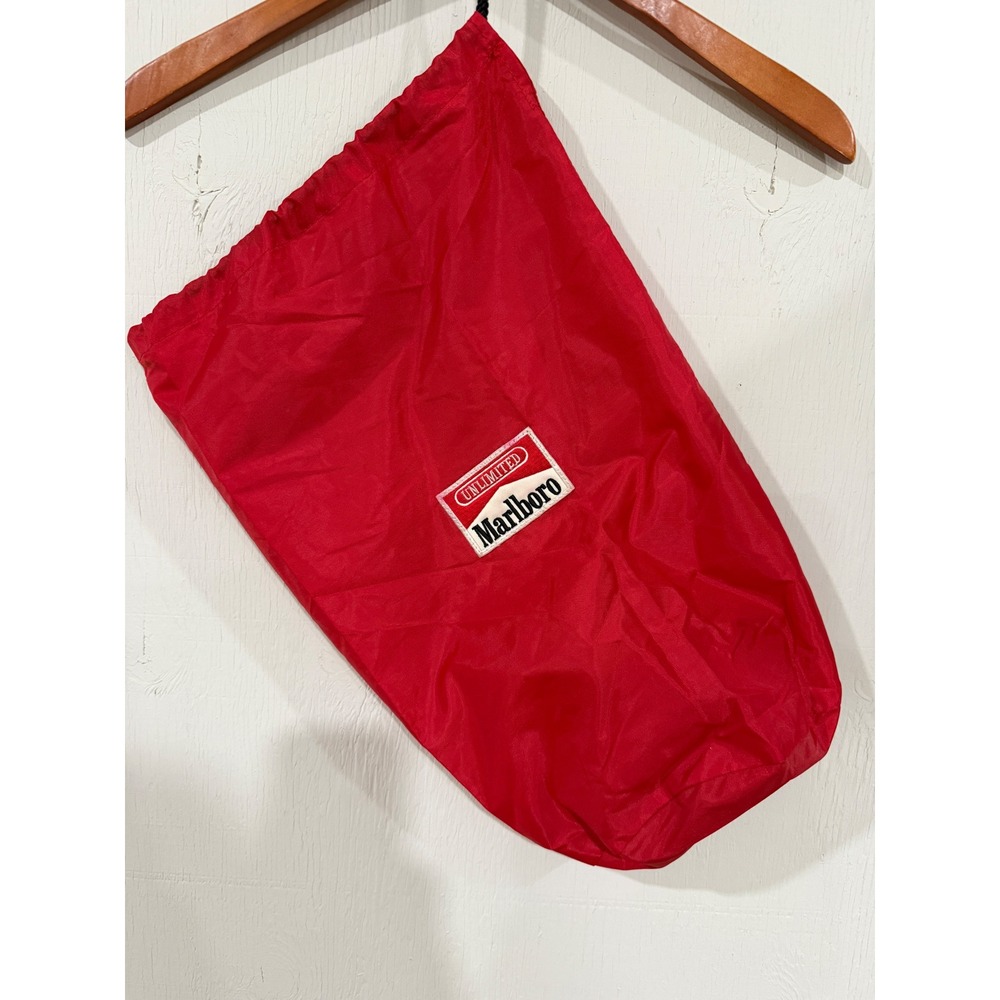 Vintage Marlboro Unlimited Red Nylon Drawstring Bag Cinch Pouch 90s Memorabilia